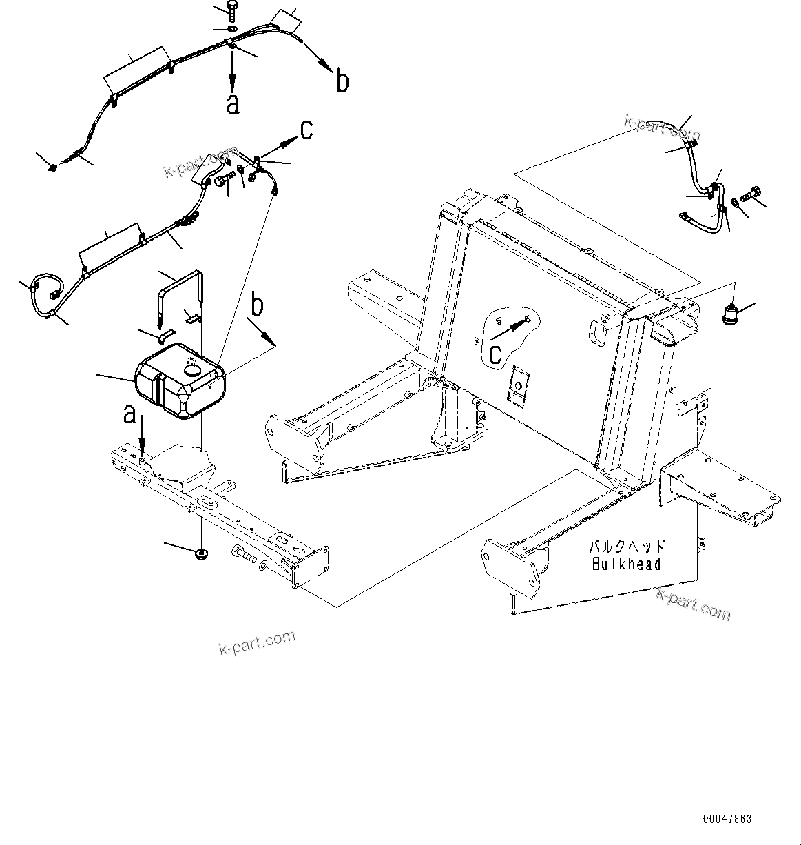 Komatsu parts book diagram for WD600-6R S/N 61001-UP: HOOD, WIRING HARNESS AND WASHER TANK(#60001-)