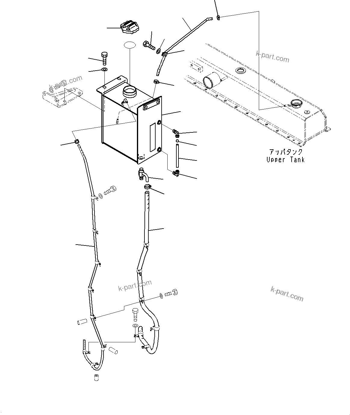 Komatsu parts book diagram for WD600-6R S/N 61001-UP: HOOD, SUB-TANK PIPING(#60001-)