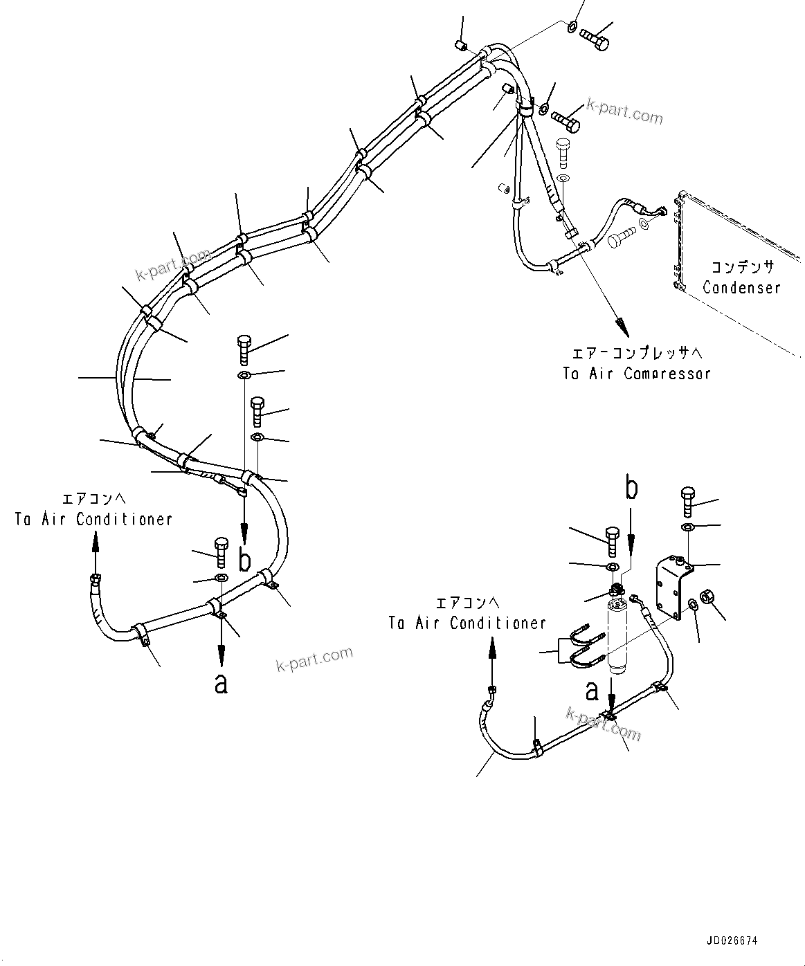 Komatsu parts book diagram for WD600-6R S/N 61001-UP: HOOD, AIR CONDITIONER PIPING(#60001-)