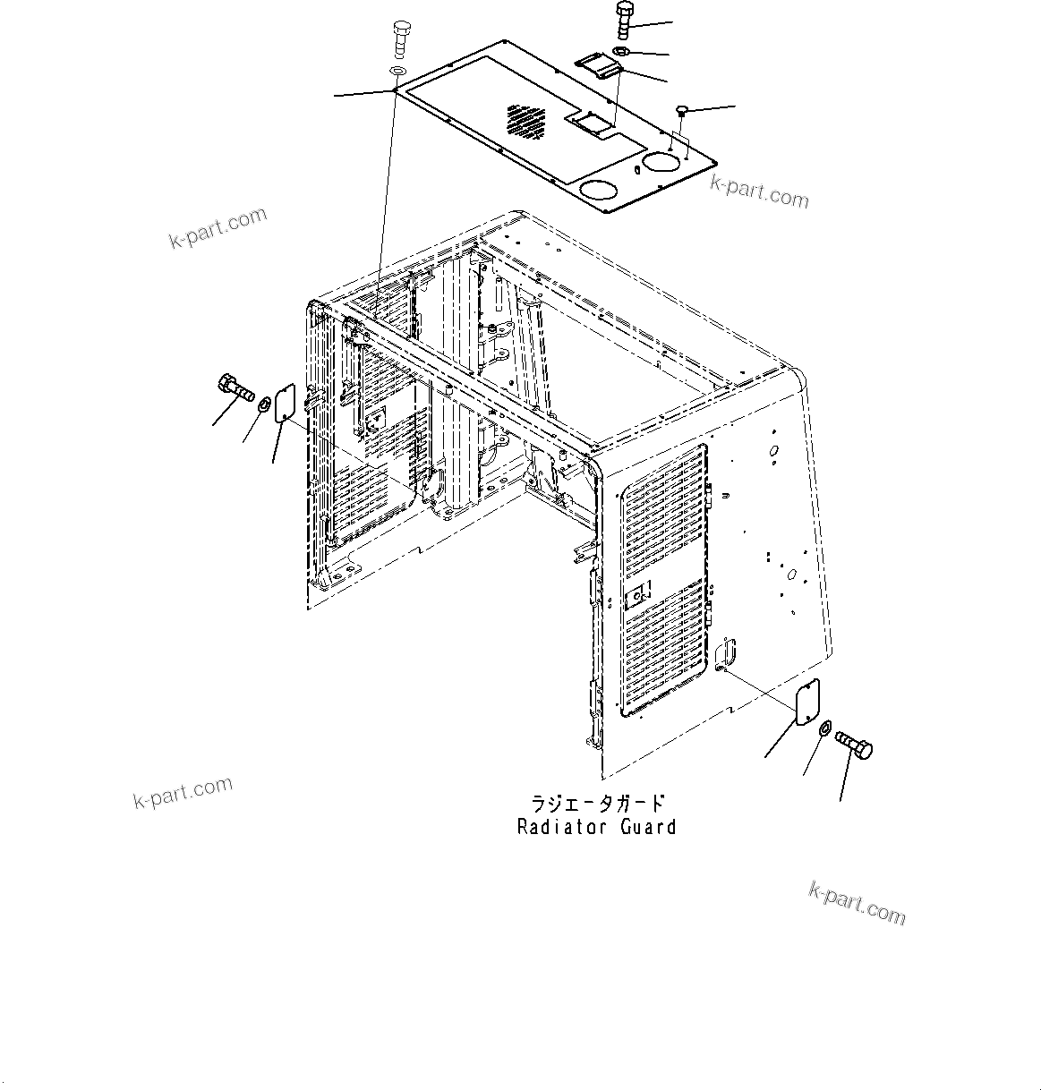 Komatsu parts book diagram for WD600-6R S/N 61001-UP: HOOD, RADIATOR COVER, TOP(#60001-)