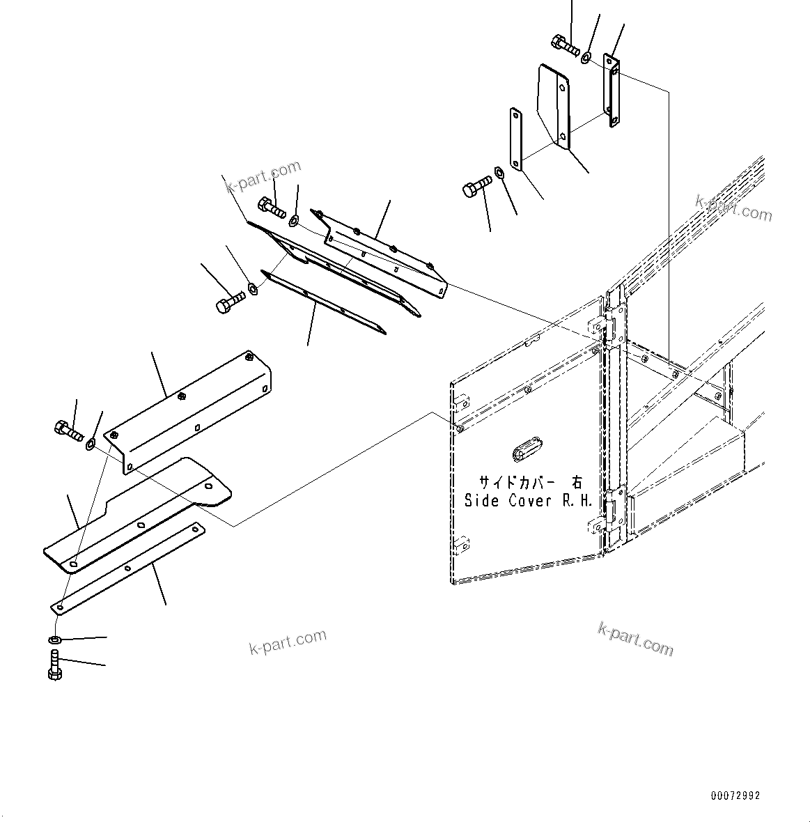 Komatsu parts book diagram for WD600-6R S/N 61001-UP: HOOD, DOOR RUBBER (WITH REAR FENDER)(#60001-)