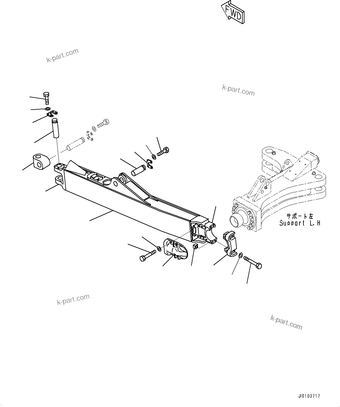 Komatsu parts book diagram for WD600-6R S/N 61001-UP: DOZER FRAME AND BLADE LINKAGE, FRAME (1/2)(#61001-)