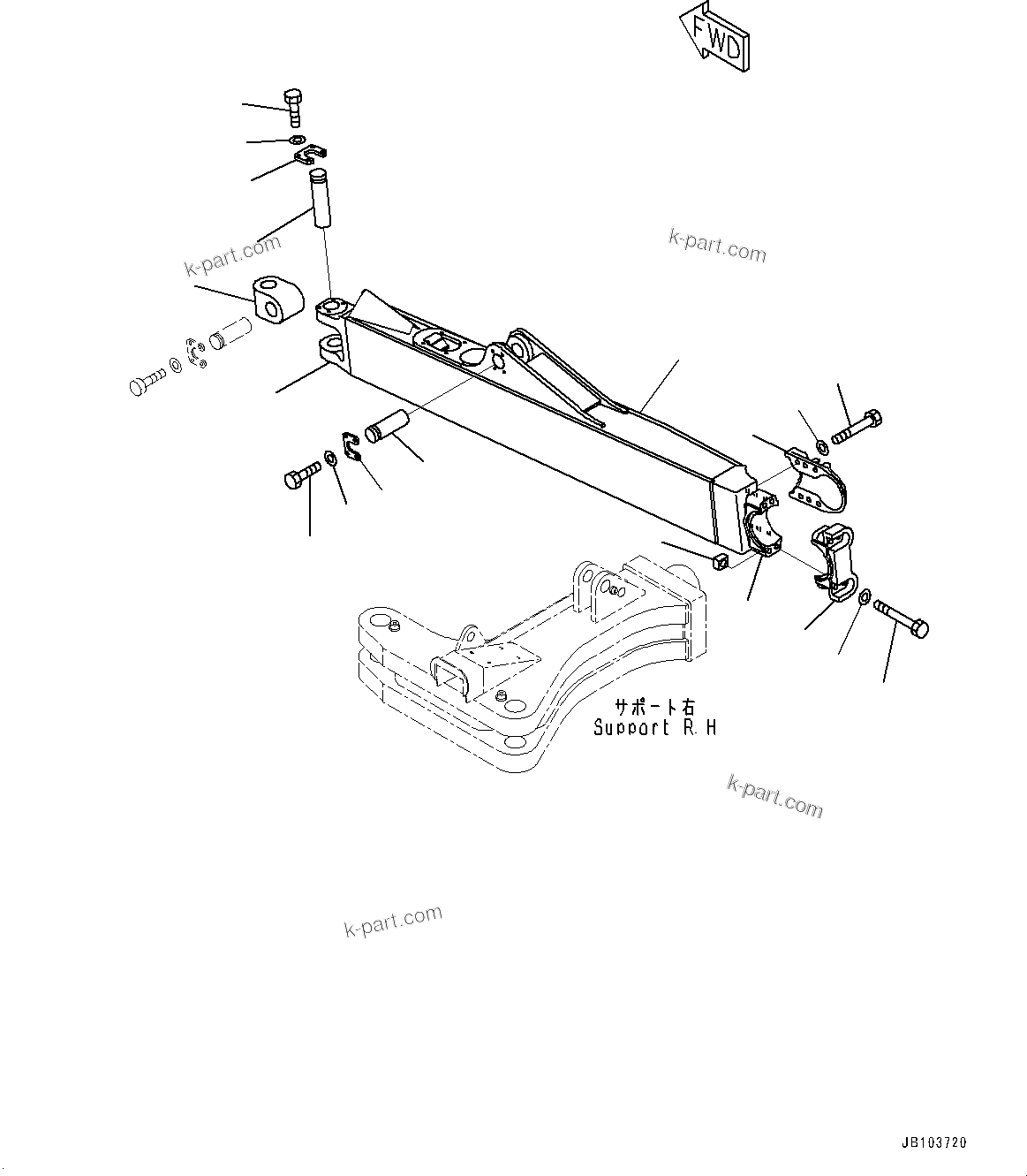 Komatsu parts book diagram for WD600-6R S/N 61001-UP: DOZER FRAME AND BLADE LINKAGE, FRAME (2/2)(#61001-)