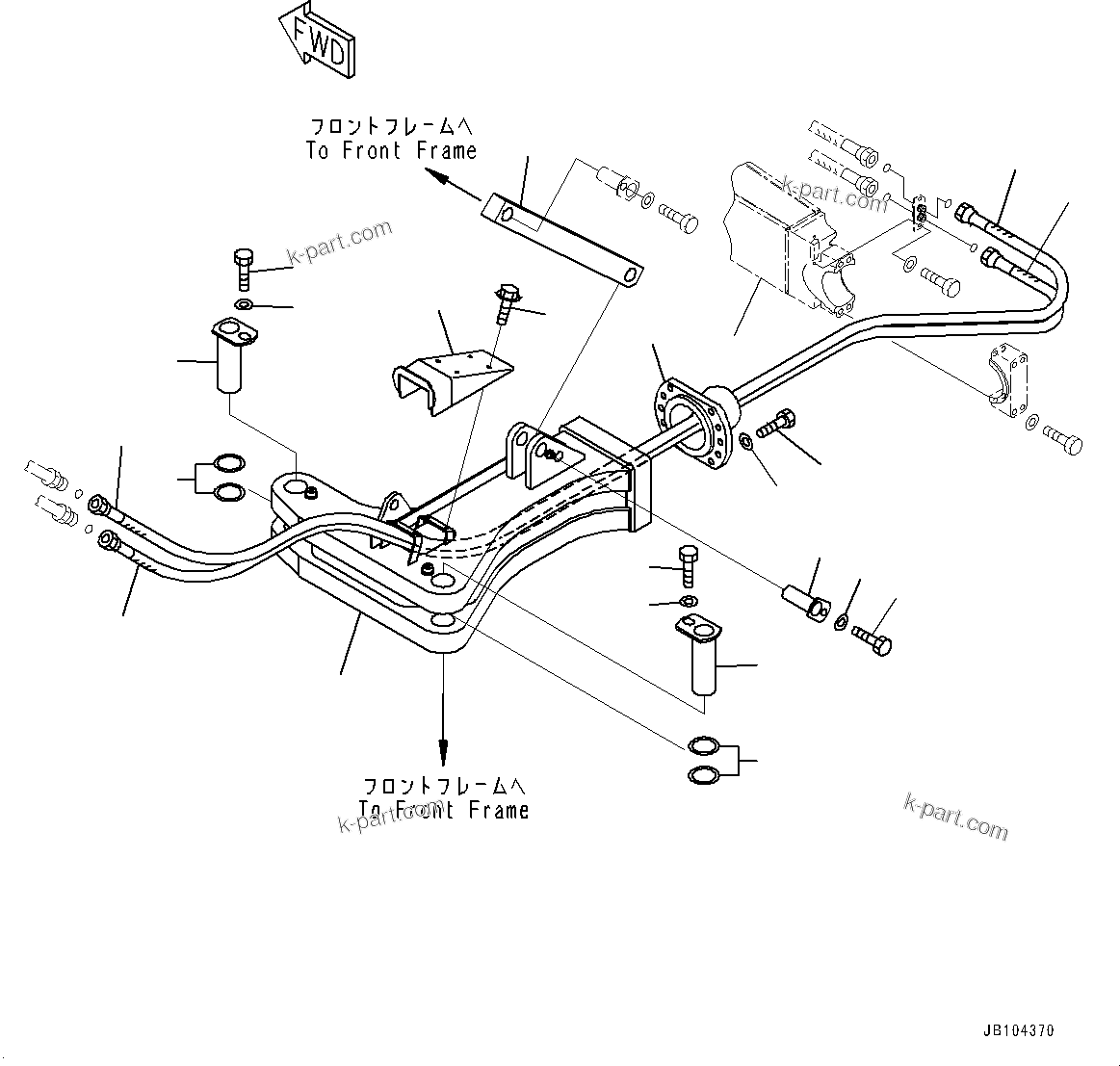 Komatsu parts book diagram for WD600-6R S/N 61001-UP: DOZER FRAME AND BLADE LINKAGE, SUPPORT R.H.(#61001-)