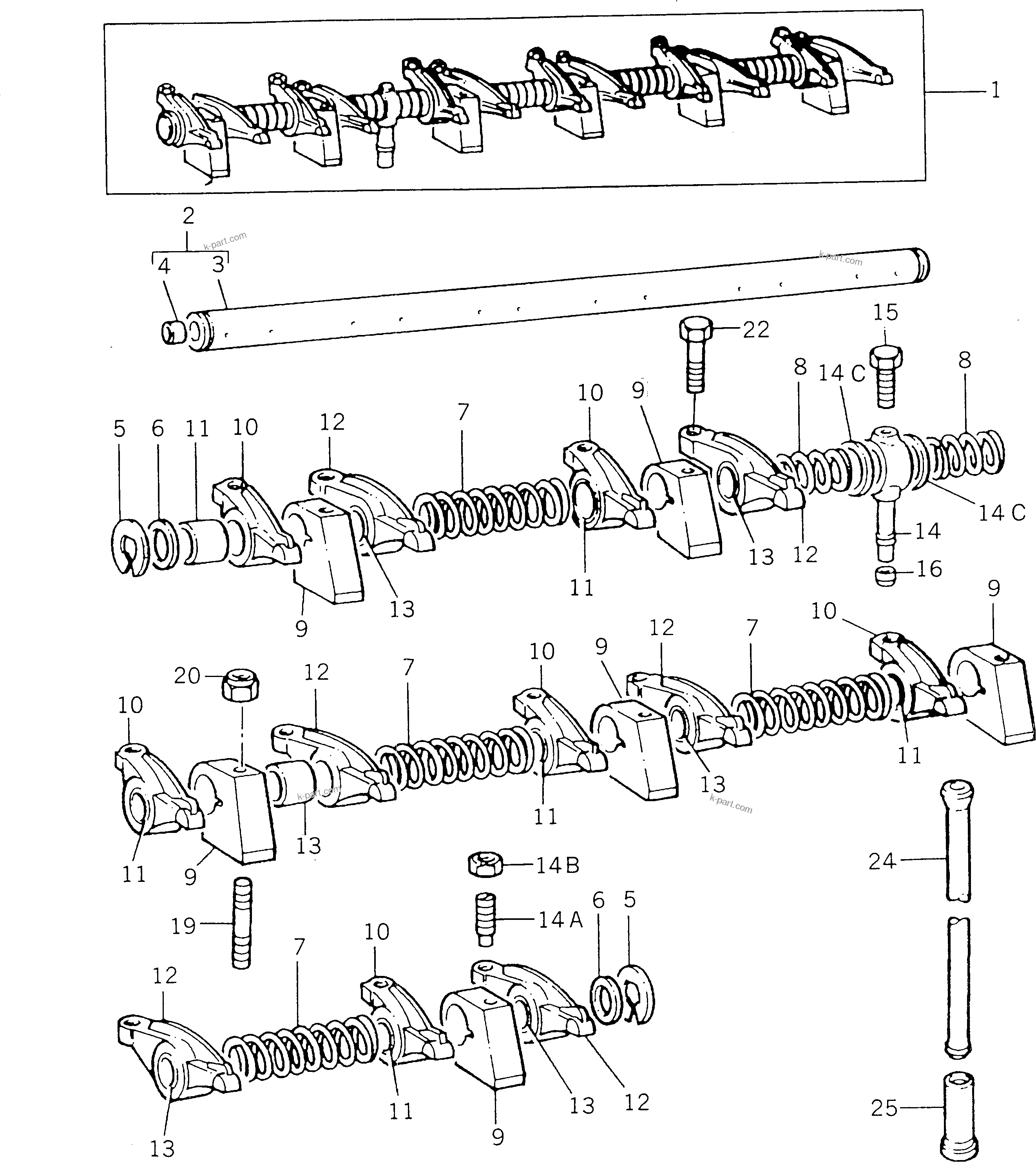 Komatsu parts book diagram for 1006-6TLR2-PC S/N U547826W-UP: ROCKER SHAFT
