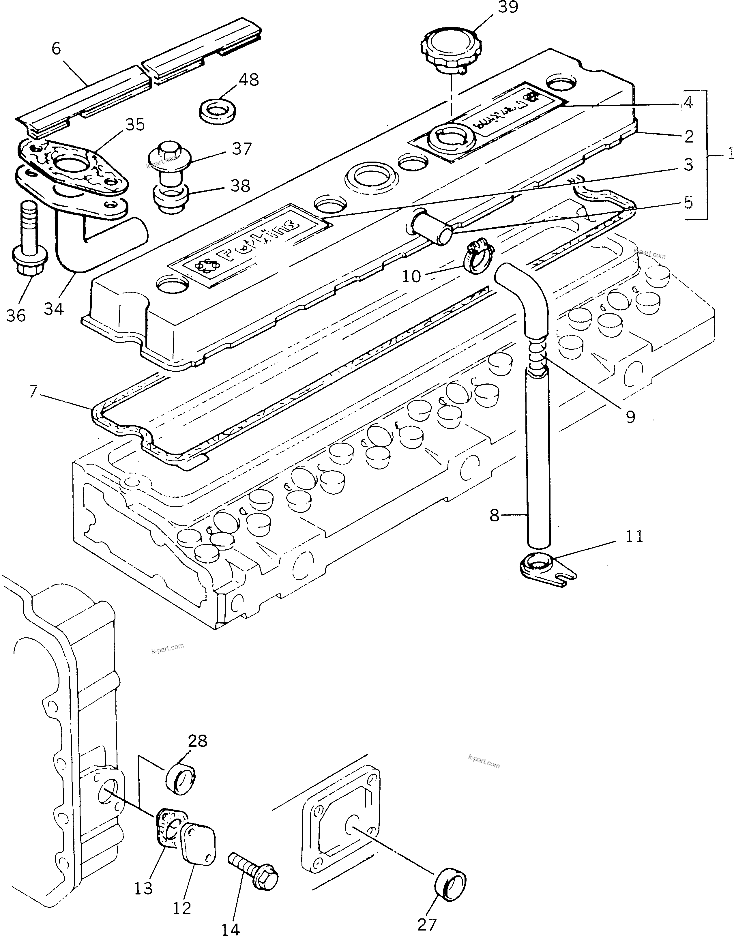 Komatsu parts book diagram for 1006-6TLR2-PC S/N U547826W-UP: LUBRICATING OIL FILLER AND BREATHER