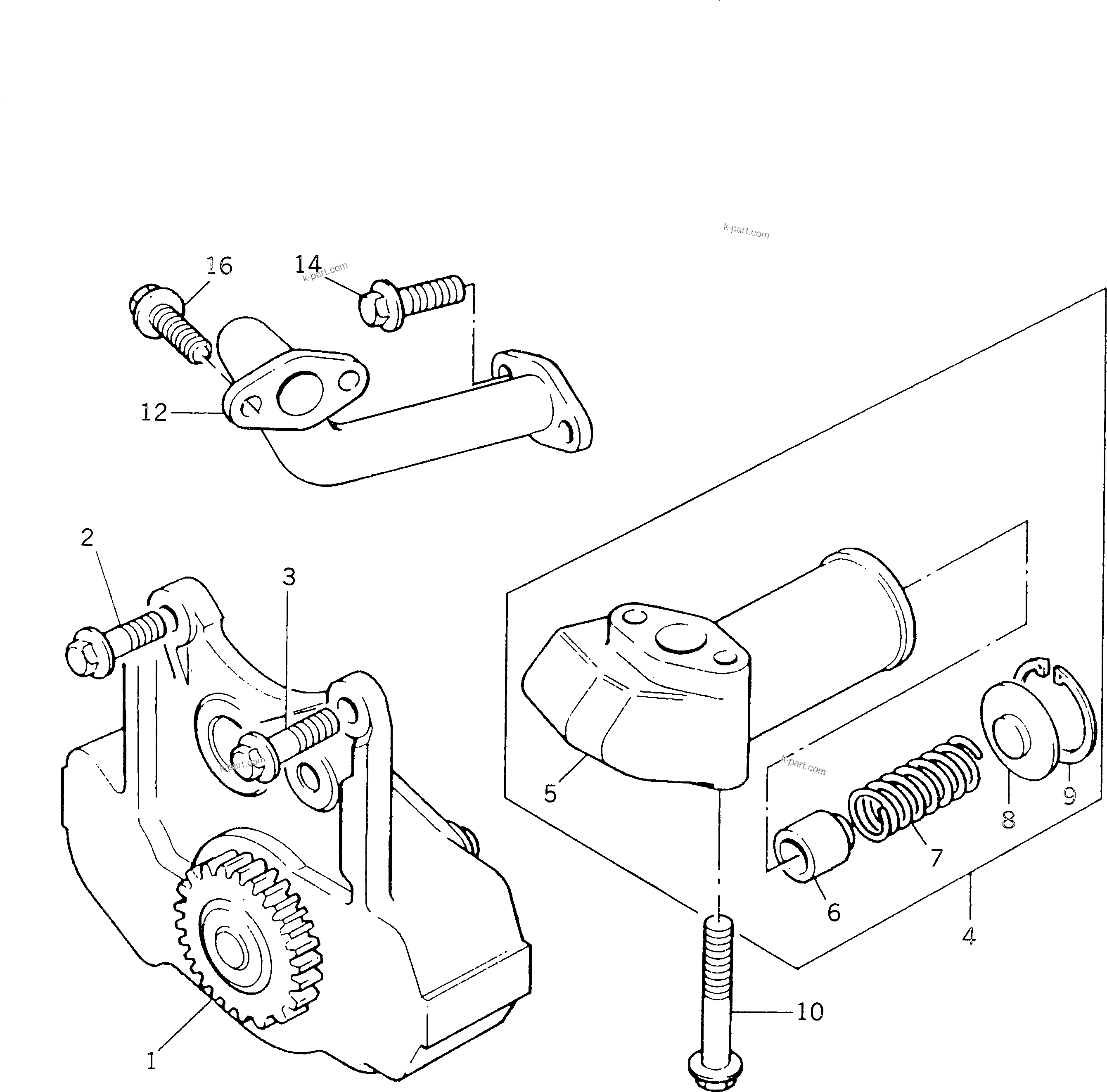 Komatsu parts book diagram for 1006-6TLR2-PC S/N U547826W-UP: LUBRICATING OIL PUMP AND DELIVERY HOUSING