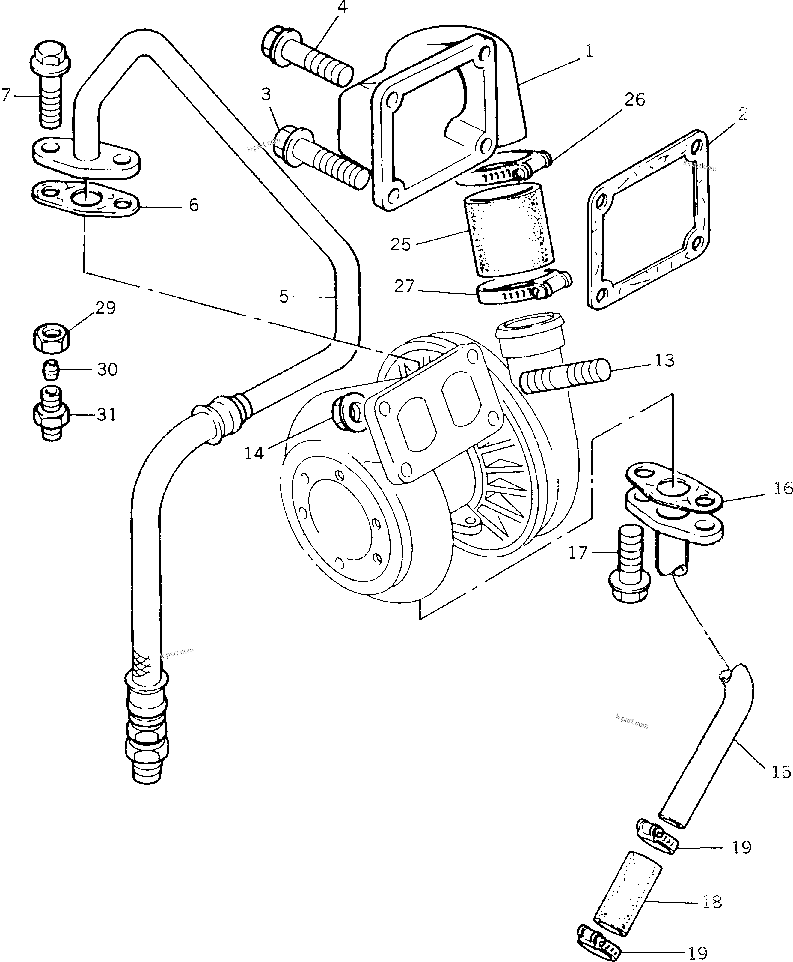 Komatsu parts book diagram for 1006-6TLR2-PC S/N U547826W-UP: TURBOCHARGER LUBRICATING OIL PIPING