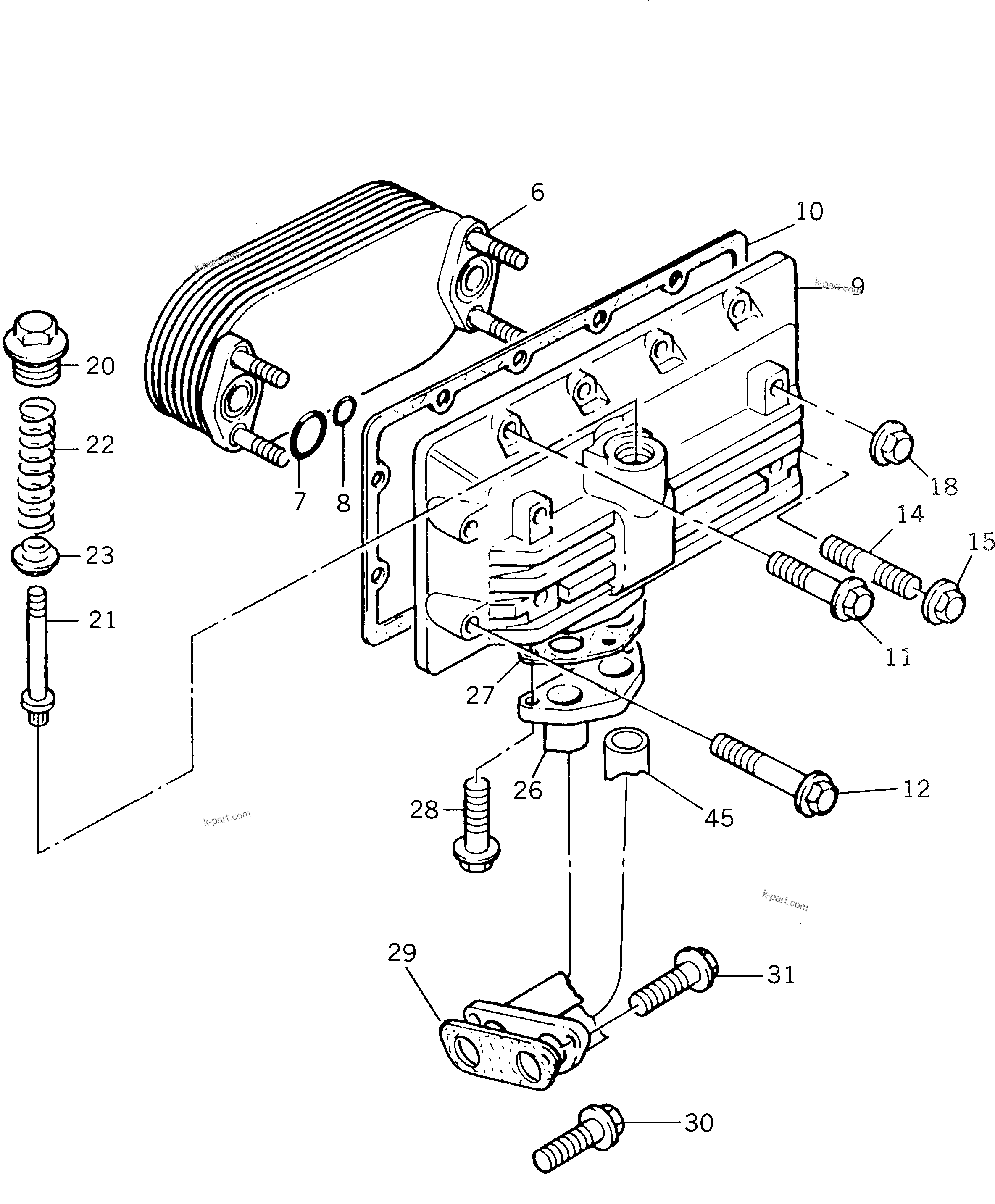 Komatsu parts book diagram for 1006-6TLR2-PC S/N U547826W-UP: LUBRICATING OIL COOLER