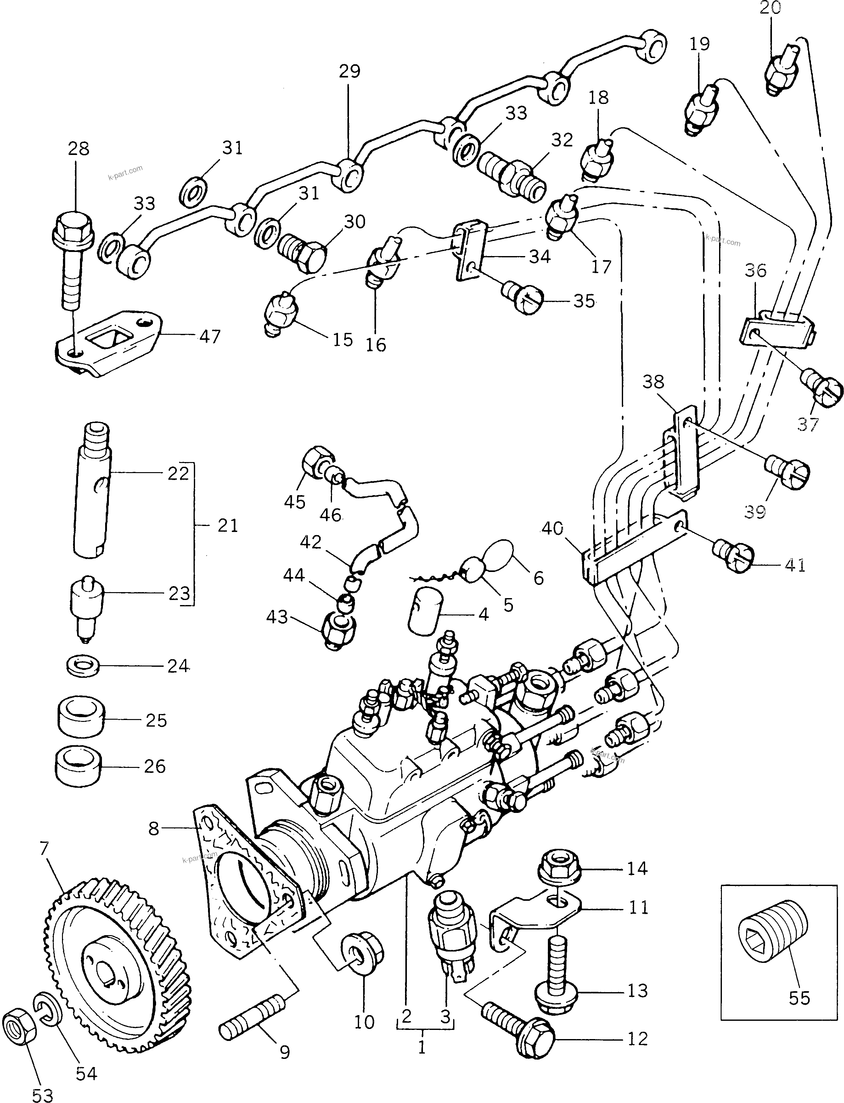 Komatsu parts book diagram for 1006-6TLR2-PC S/N U547826W-UP: FUEL INJECTION EQUIPMENT (1/2)