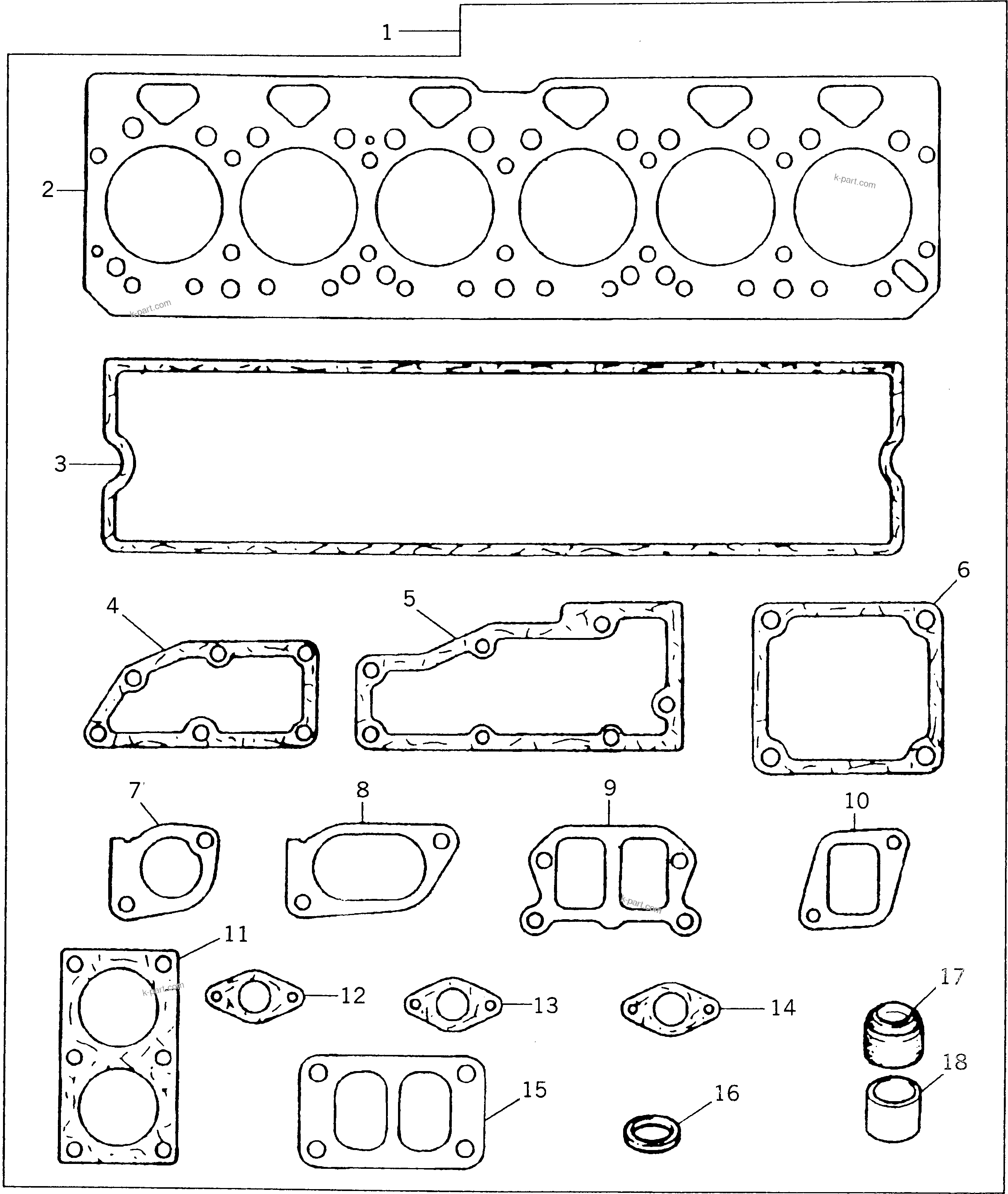 Komatsu parts book diagram for 1006-6TLR2-PC S/N U547826W-UP: JOINTS AND GASKETS - TOP SERVICE KIT