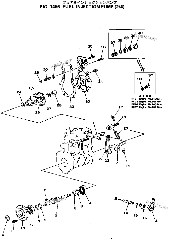 Komatsu parts book diagram for 2D94-2E S/N 20004-UP: FUEL INJECTION PUMP (2/4)