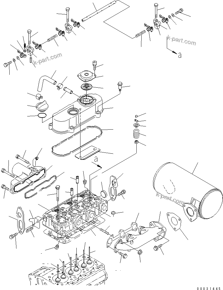 Komatsu parts book diagram for 3D67E-1A-MX S/N 5A6263-UP: CYLINDER HEAD AND MANIFOLD