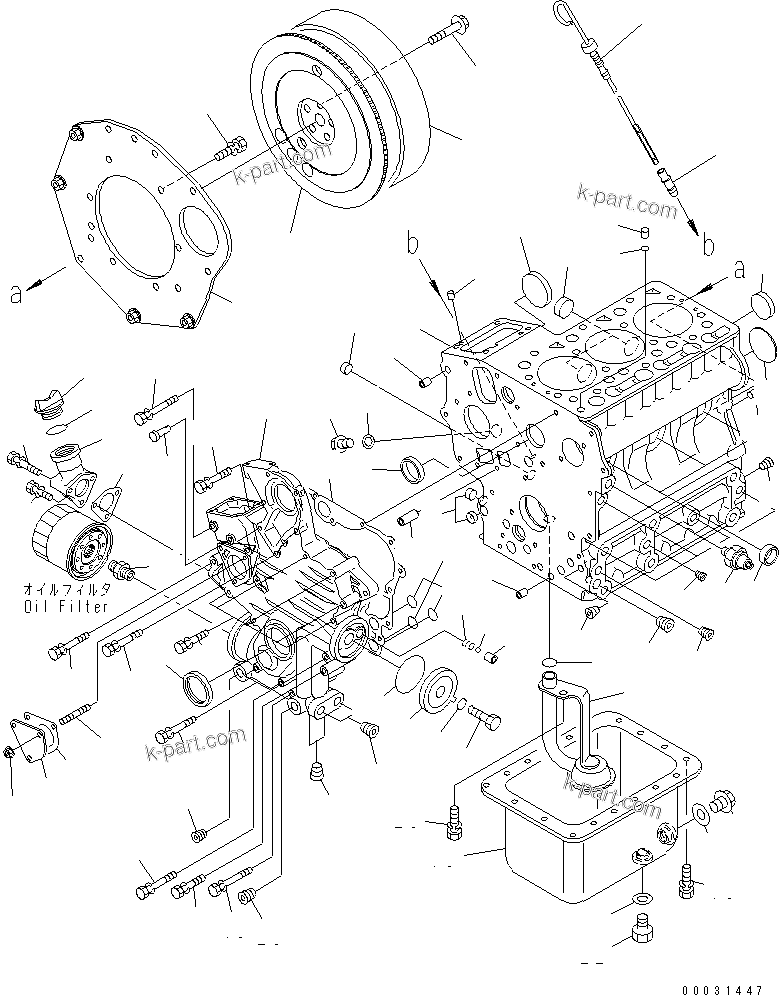 Komatsu parts book diagram for 3D67E-1A-MX S/N 5A6263-UP: CYLINDER BLOCK AND OIL PAN