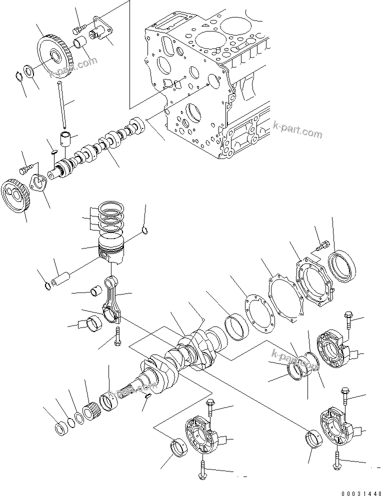 Komatsu parts book diagram for 3D67E-1A-MX S/N 5A6263-UP: PINSION¤ CRANKSHAFT AND CAMSHAFT