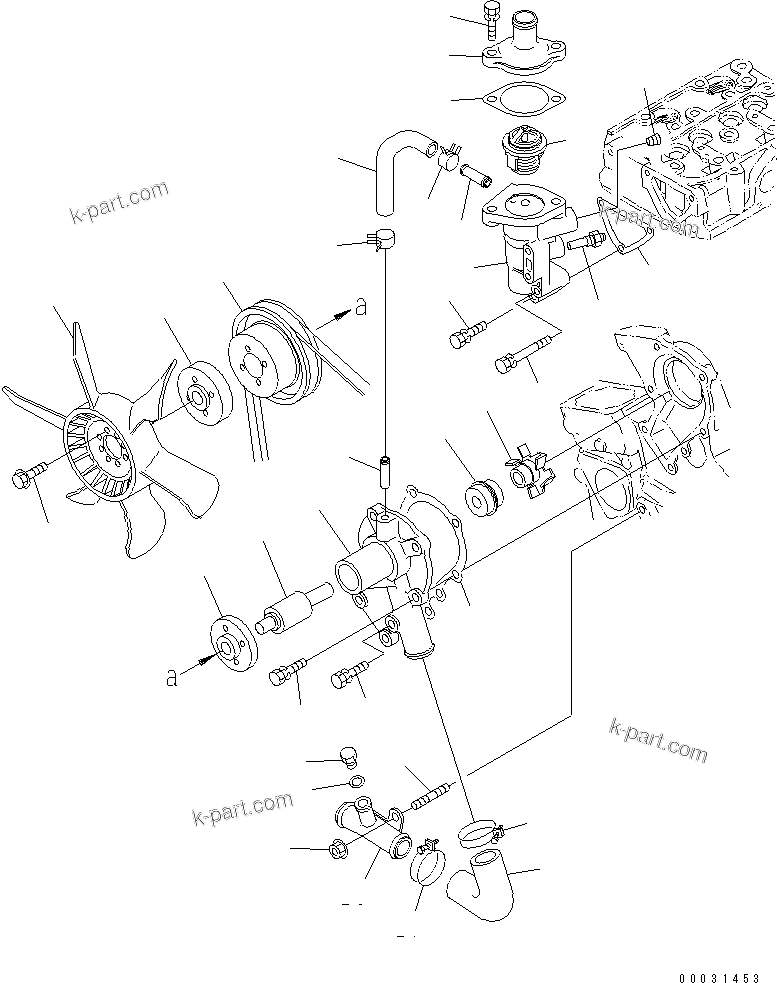 Komatsu parts book diagram for 3D67E-1A-MX S/N 5A6263-UP: WATER PUMP AND COOLING FAN