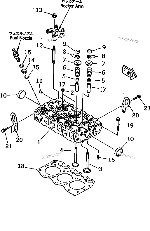 Komatsu parts book diagram for 3D66-1KB S/N 00613-UP: CYLINDER HEAD