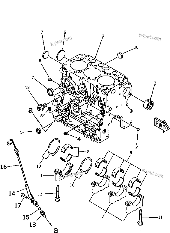 Komatsu parts book diagram for 3D66-1KB S/N 00613-UP: CYLINDER BLOCK