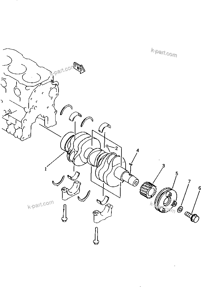 Komatsu parts book diagram for 3D66-1KB S/N 00613-UP: CRANKSHAFT