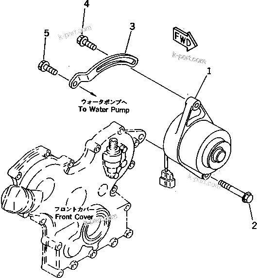 Komatsu parts book diagram for 3D66-1KB S/N 00613-UP: ALTERNATOR AND MOUNTING (15A)