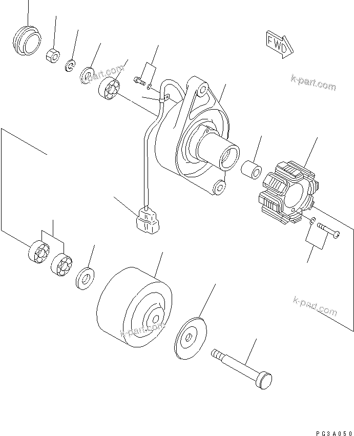 Komatsu parts book diagram for 3D66-1KB S/N 00613-UP: ALTERNATOR (15A)