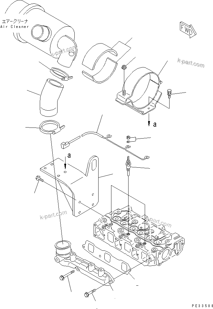 Komatsu parts book diagram for 3D68E-3B S/N 00101-UP: AIR INTAKE MANIFOLD AND CONNECTION