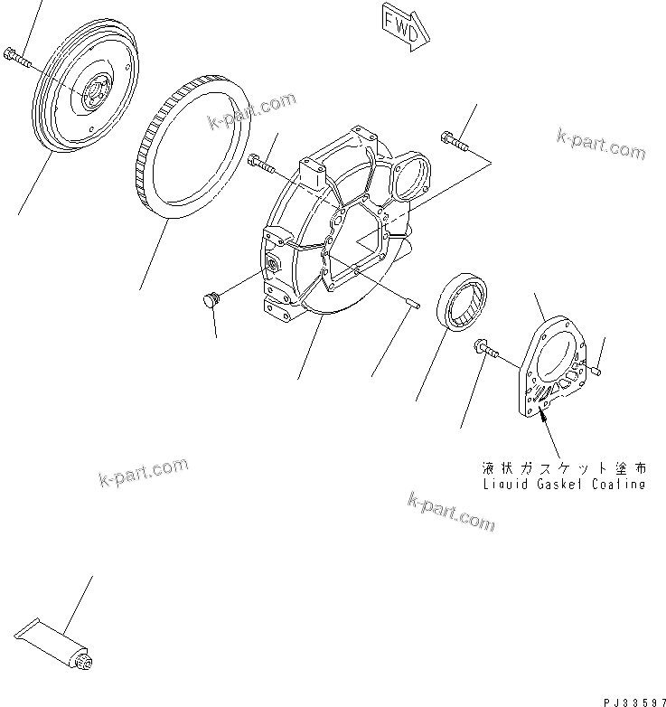 Komatsu parts book diagram for 3D68E-3B S/N 00101-UP: FLYWHEEL AND FLYWHEEL HOUSING