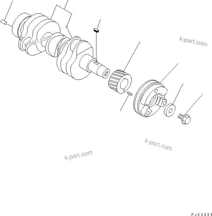 Komatsu parts book diagram for 3D68E-3B S/N 00101-UP: CRANKSHAFT