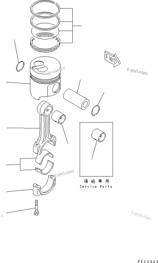 Komatsu parts book diagram for 3D68E-3B S/N 00101-UP: PISTON AND CONNECTING ROD