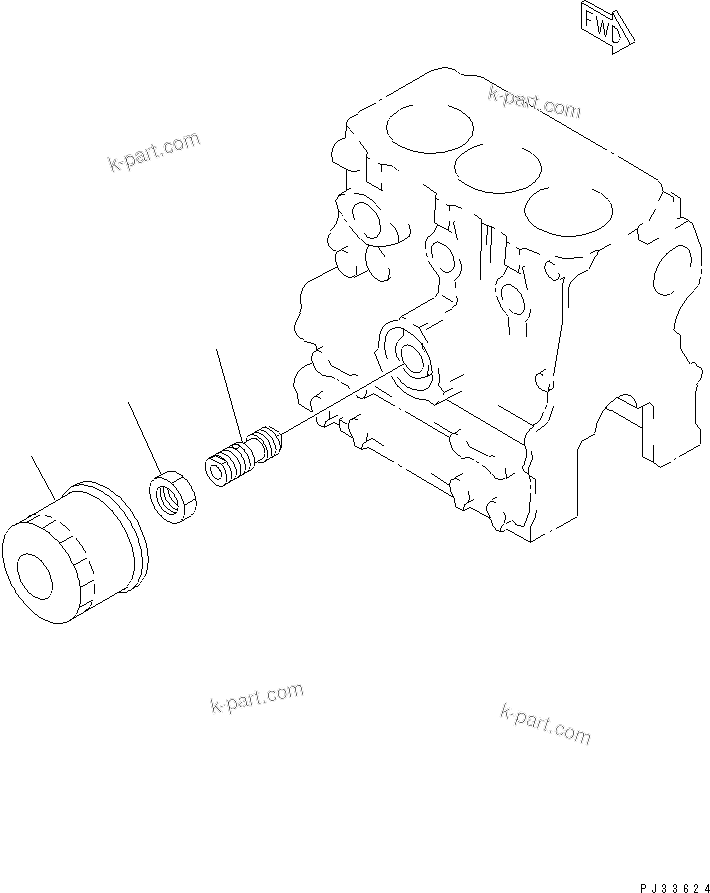 Komatsu parts book diagram for 3D68E-3B S/N 00101-UP: LUBRICATING OIL FILTER