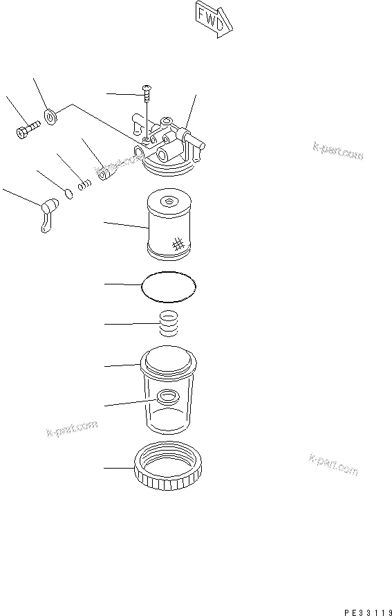 Komatsu parts book diagram for 3D68E-3B S/N 00101-UP: WATER SEPARATOR