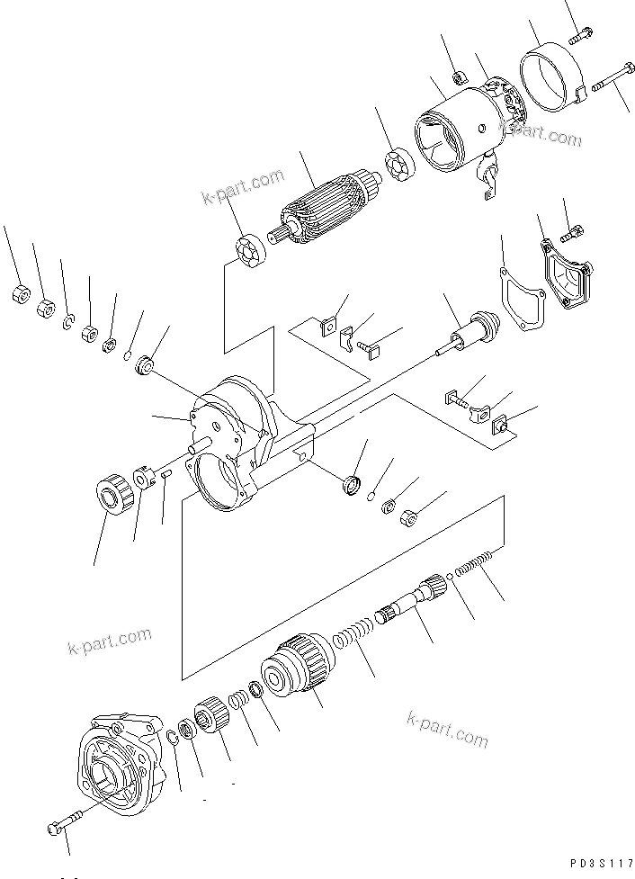 Komatsu parts book diagram for 3D68E-3B S/N 00101-UP: STARTING MOTOR