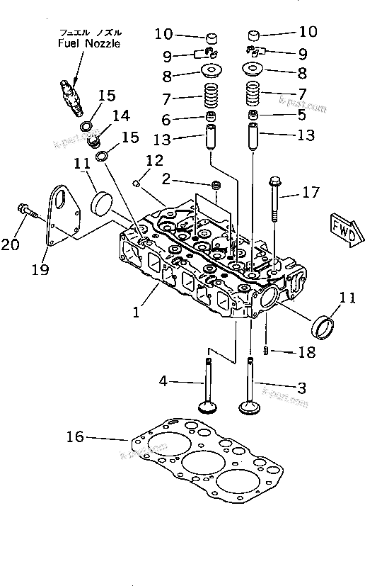 Komatsu parts book diagram for 3D74E-3A S/N 00101-UP: CYLINDER HEAD