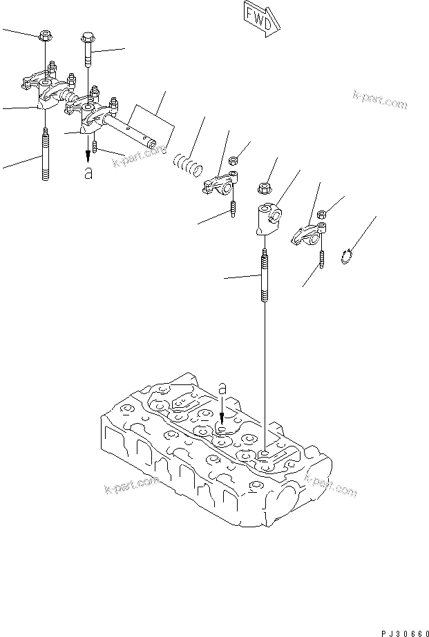 Komatsu parts book diagram for 3D74E-3A S/N 00101-UP: ROCKER ARM