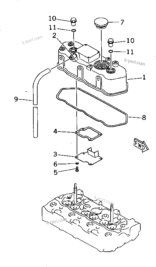 Komatsu parts book diagram for 3D74E-3A S/N 00101-UP: CYLINDER HEAD COVER