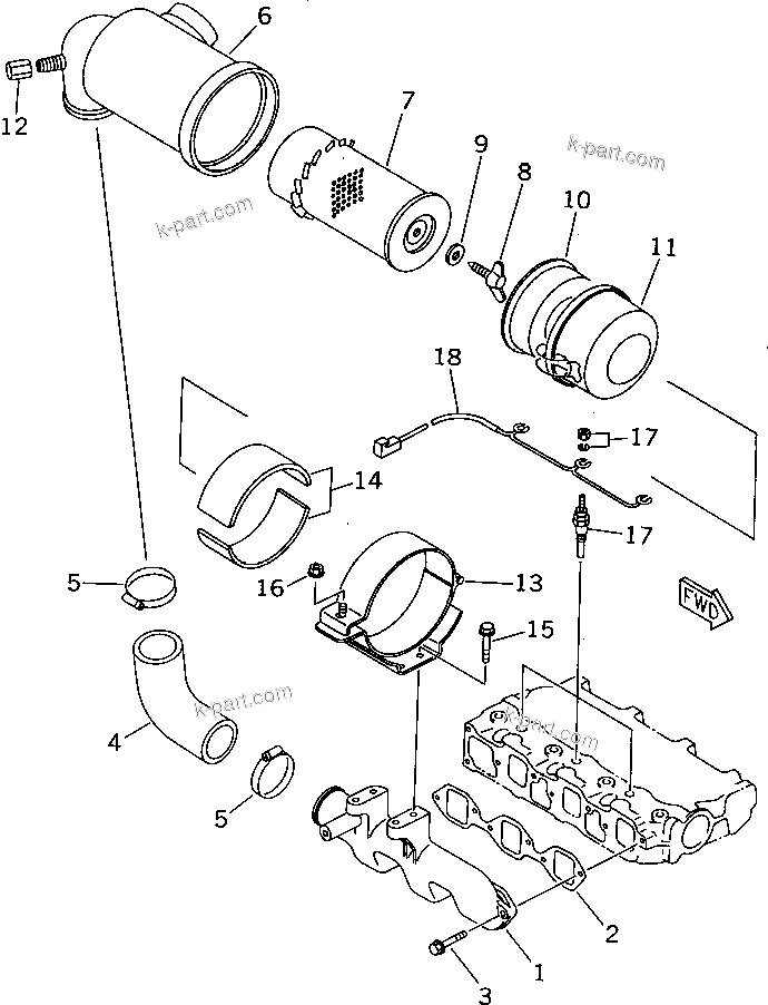 Komatsu parts book diagram for 3D74E-3A S/N 00101-UP: AIR INTAKE MANIFOLD AND AIR CLEANER