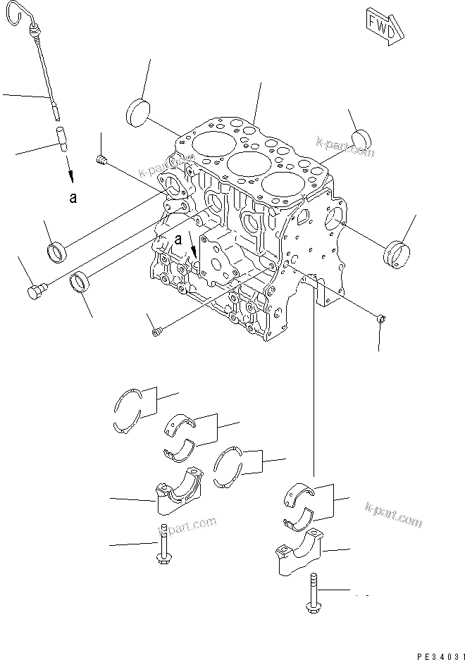 Komatsu parts book diagram for 3D74E-3A S/N 00101-UP: CYLINDER BLOCK