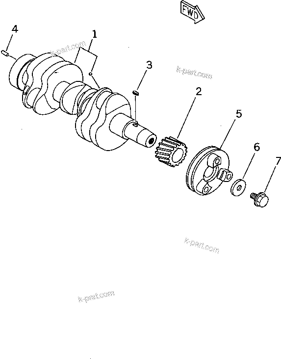 Komatsu parts book diagram for 3D74E-3A S/N 00101-UP: CRANKSHAFT