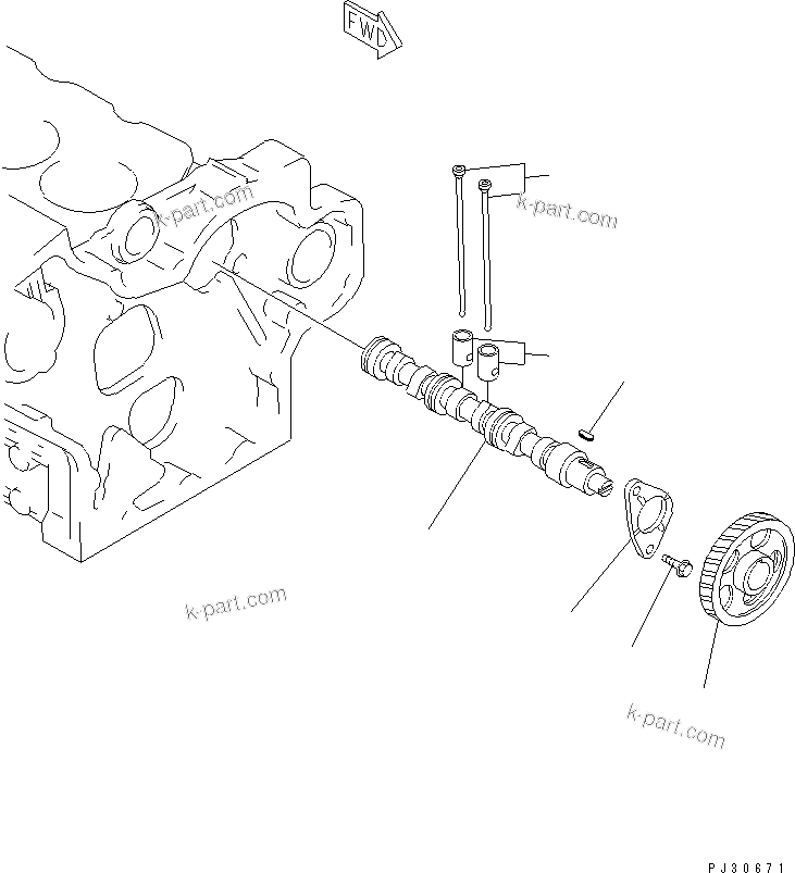 Komatsu parts book diagram for 3D74E-3A S/N 00101-UP: CAMSHAFT AND TAPPET