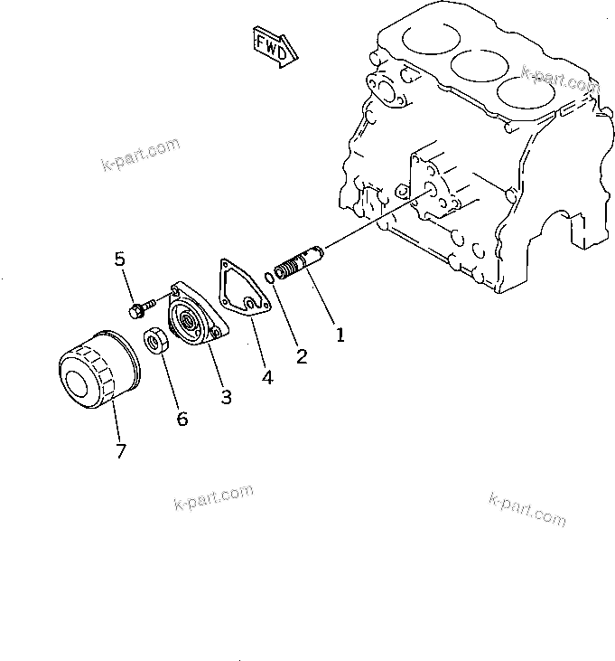 Komatsu parts book diagram for 3D74E-3A S/N 00101-UP: LUBRICATING OIL FILTER