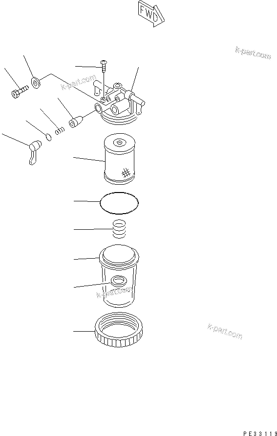 Komatsu parts book diagram for 3D74E-3A S/N 00101-UP: WATER SEPARATOR