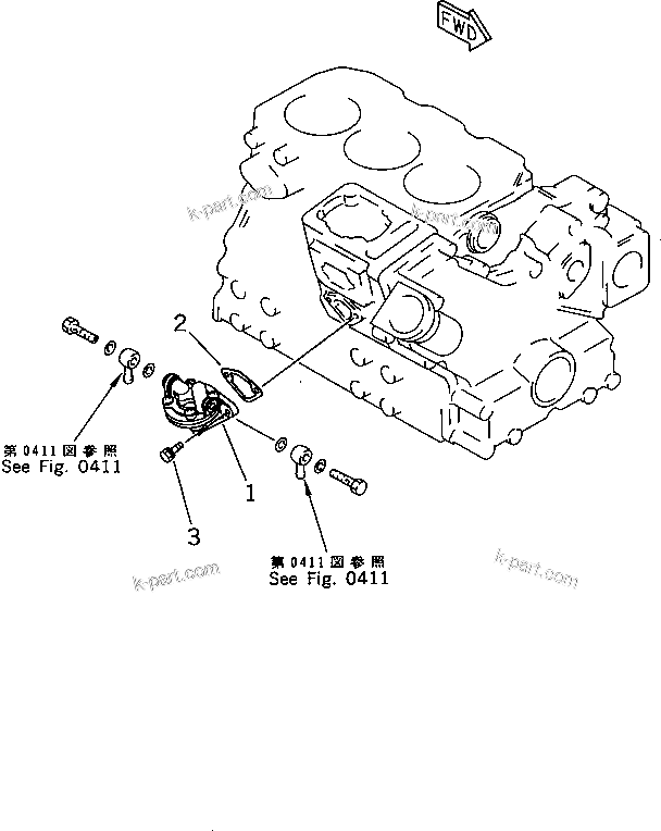Komatsu parts book diagram for 3D74E-3A S/N 00101-UP: FUEL FEED PUMP AND MOUNTING
