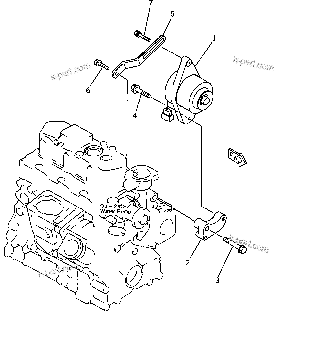 Komatsu parts book diagram for 3D74E-3A S/N 00101-UP: ALTERNATOR AND MOUNTING (20A)