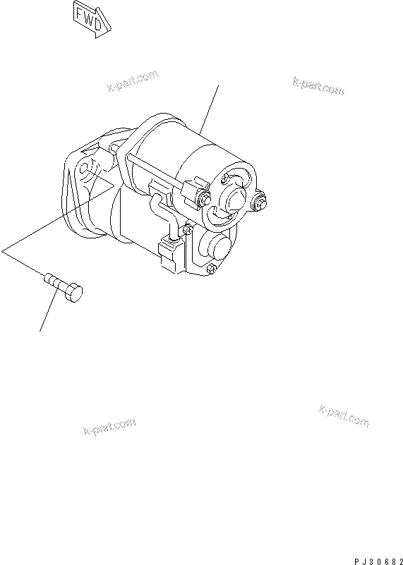 Komatsu parts book diagram for 3D74E-3A S/N 00101-UP: STARTING MOTOR AND MOUNTING