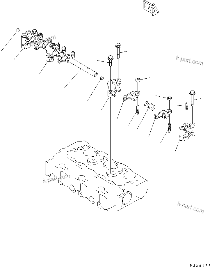 Komatsu parts book diagram for 3D75-2D S/N 03044-UP: ROCKER ARM