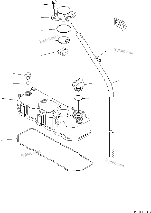 Komatsu parts book diagram for 3D75-2D S/N 03044-UP: CYLINDER HEAD COVER