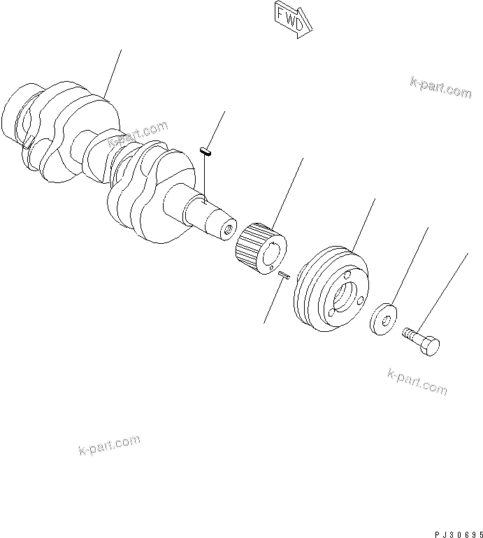 Komatsu parts book diagram for 3D75-2D S/N 03044-UP: CRANKSHAFT