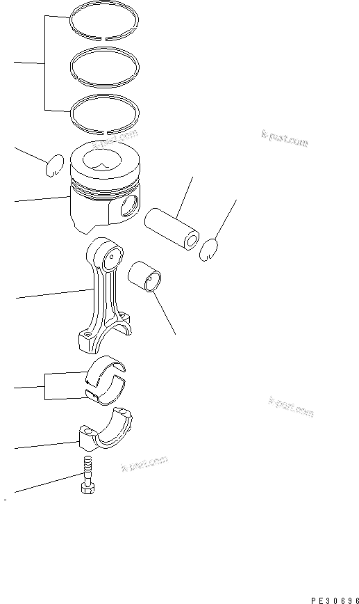 Komatsu parts book diagram for 3D75-2D S/N 03044-UP: PISTON AND CONNECTING ROD