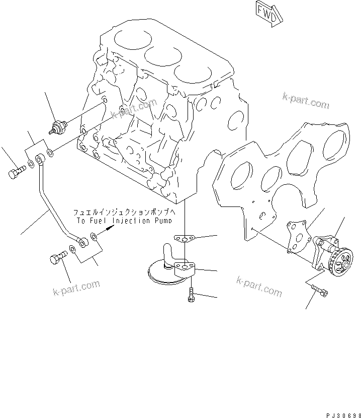 Komatsu parts book diagram for 3D75-2D S/N 03044-UP: LUBRICATING OIL PUMP