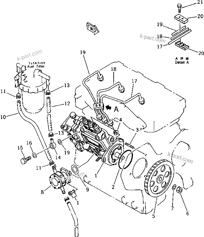 Komatsu parts book diagram for 3D75-2D S/N 03044-UP: FUEL INJECTION PUMP AND PIPING